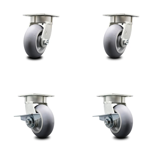 Service Caster 5 Inch Kingpinless Thermoplastic Rubber Wheel Swivel Caster Set with 2 Brakes SCC-KP30S520-TPRRD-2-SLB-2 - main